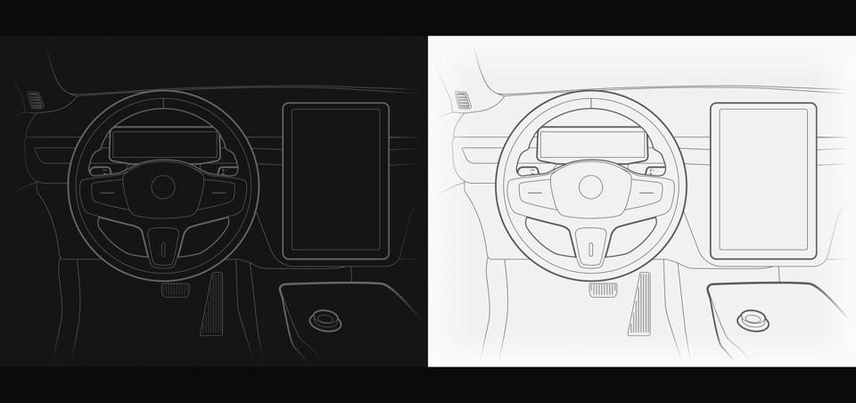 Media and phone screens in a vehicle interior