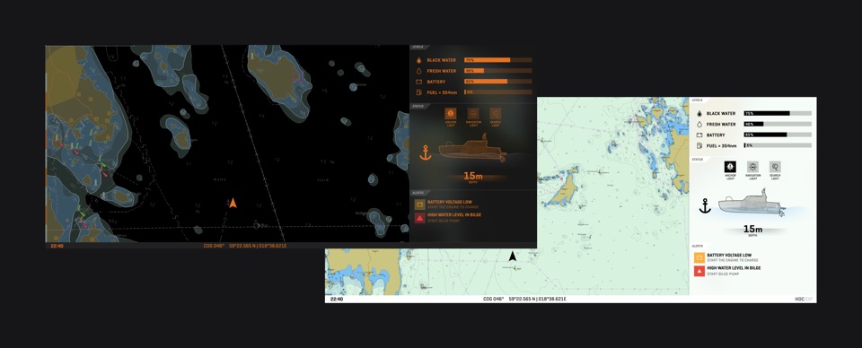 HOC Yachts navigation screens in context